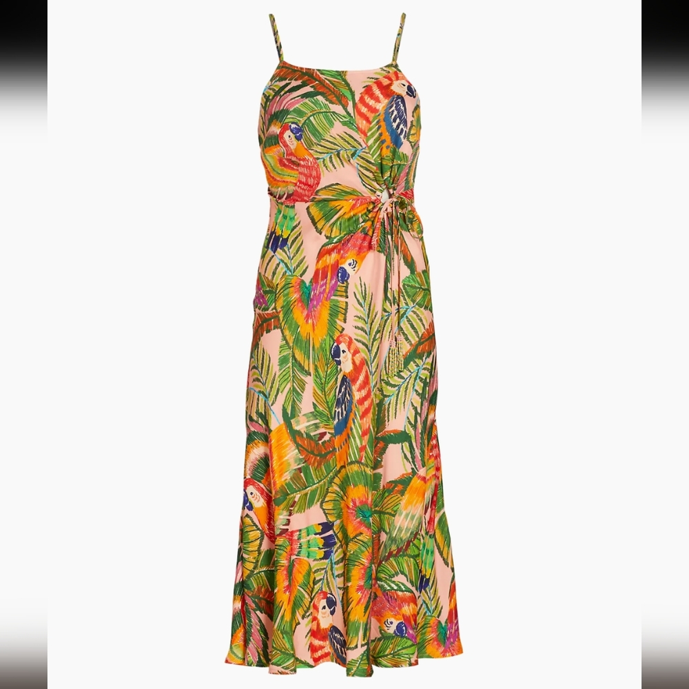 Farm Rio Macaw Leaves midi-dress tropical summer dress